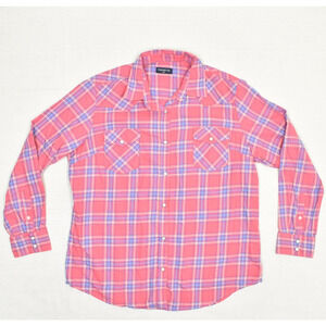 Pashartuk Women's Polyester Pink Size 2XL Pearl Snap Shirt Top Plaid Long Sleeve